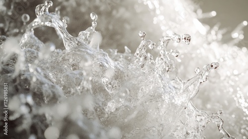 Pouring water movement drip. A close-up of water droplets splashing, capturing the beauty of motion and fluid dynamics.