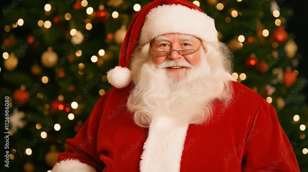 Santa Claus is smiling and wearing a red suit Santa Claus is smiling and wearing a red suit