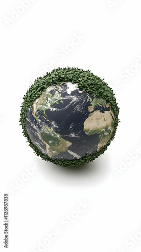 3D Earth Globe Illustration Green Leaves photo