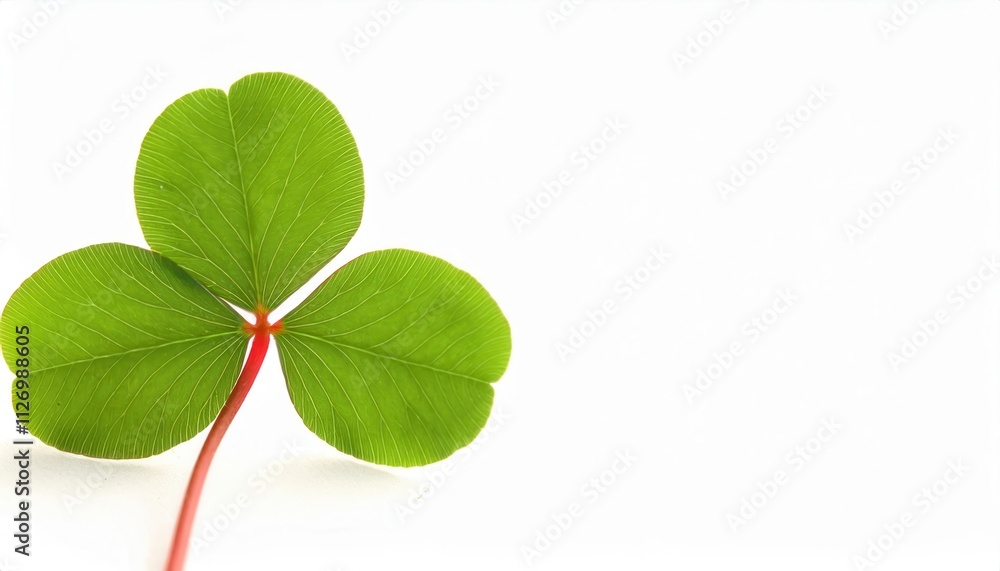 Close-Up of Fresh Green Three Leaf Clover with Bright Red Stem on White Background, Symbolizing Luck, Irish Heritage, and St. Patrick’s Day Celebration, Ideal for Festive Designs or Nature Concepts Close-Up of Fresh Green Three Leaf Clover with Bright Red Stem on White Background, Symbolizing Luck, Irish Heritage, and St. Patrick’s Day Celebration, Ideal for Festive Designs or Nature Concepts