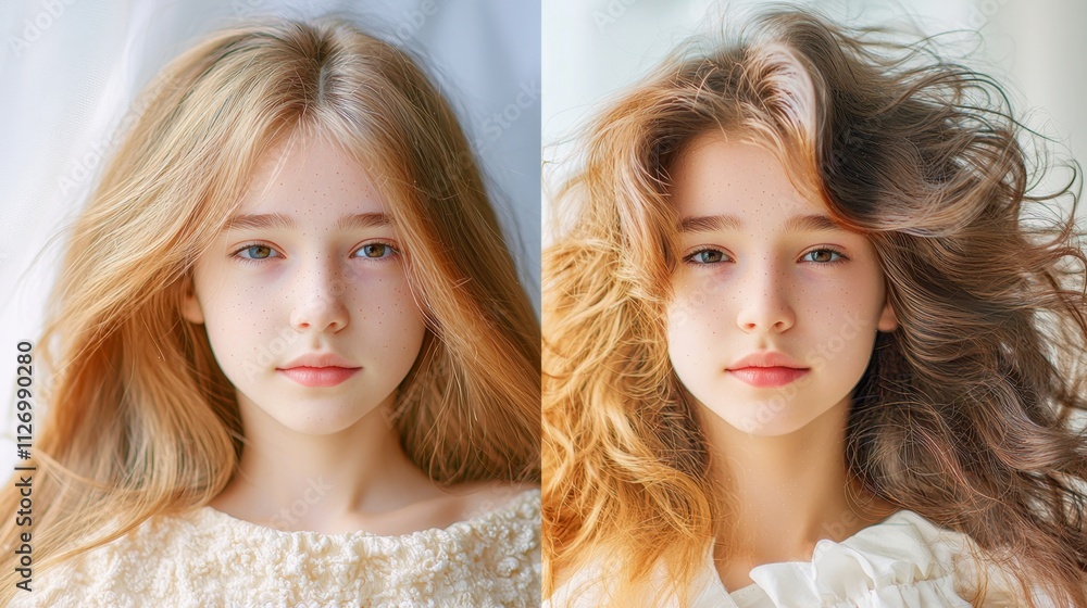 The collage showcases a photo image split into two sections; the left side features the original untouched photograph The collage showcases a photo image split into two sections; the left side features the original untouched photograph