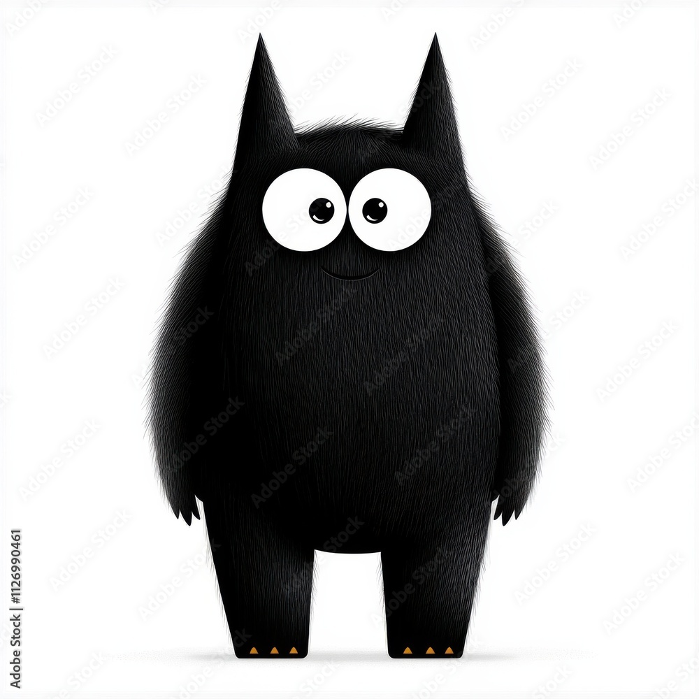 Fototapeta premium [Black cartoon dog standing upright on two legs] Adorable Cartoon Dog Standing Upright on Two Legs Walking Forward with Perked Up Ears in Happy Stylized Pet Portrait