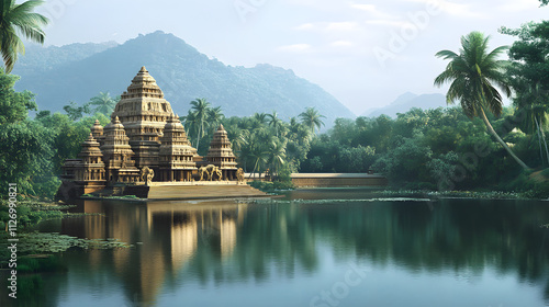 A Serene Landscape of Ancient Tamil Temples: Nature Meets Architectural Brilliance photo