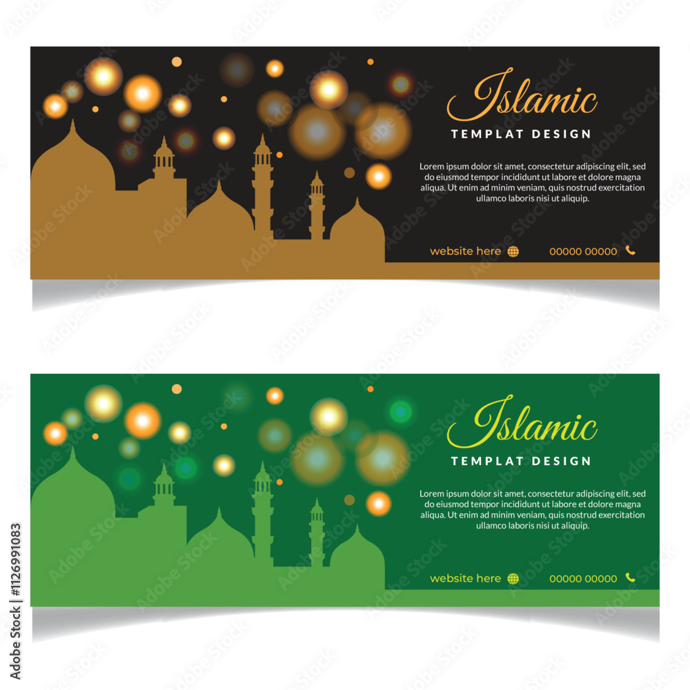 Naklejka premium Islamic banner design template with islamic background