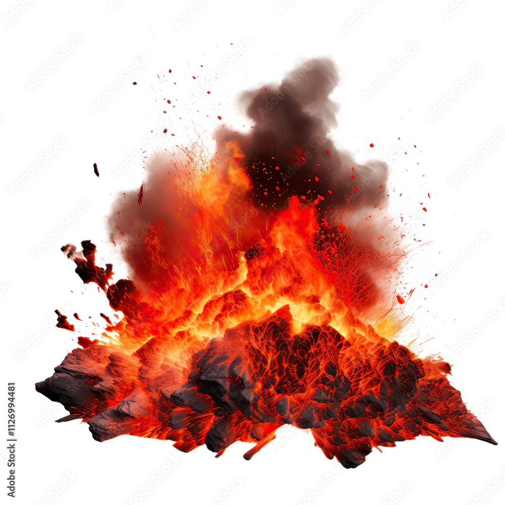 Erupting volcano on white background Erupting volcano on white background