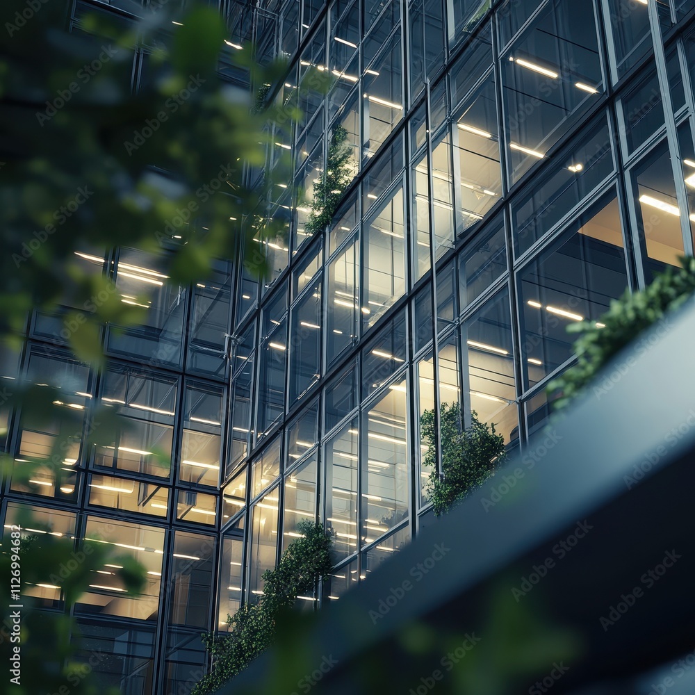 Illuminated Glass and Metal Building Facade in Modern Architecture Illuminated Glass and Metal Building Facade in Modern Architecture