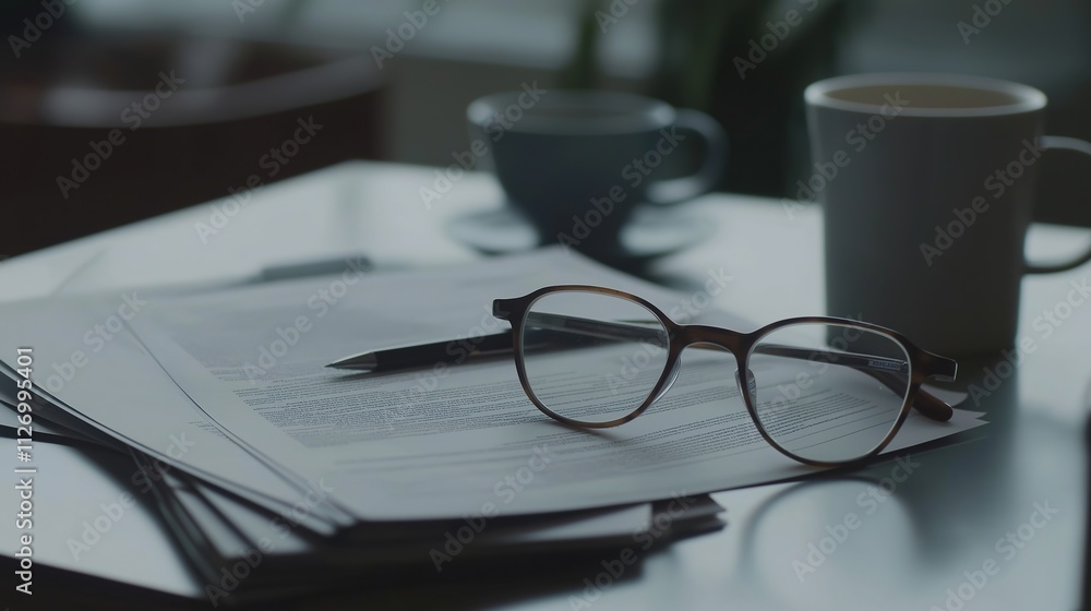 Fototapeta premium Stack of legal documents on wooden desk, symbolizing meticulous attention to detail and the importance of precision in legal matters.