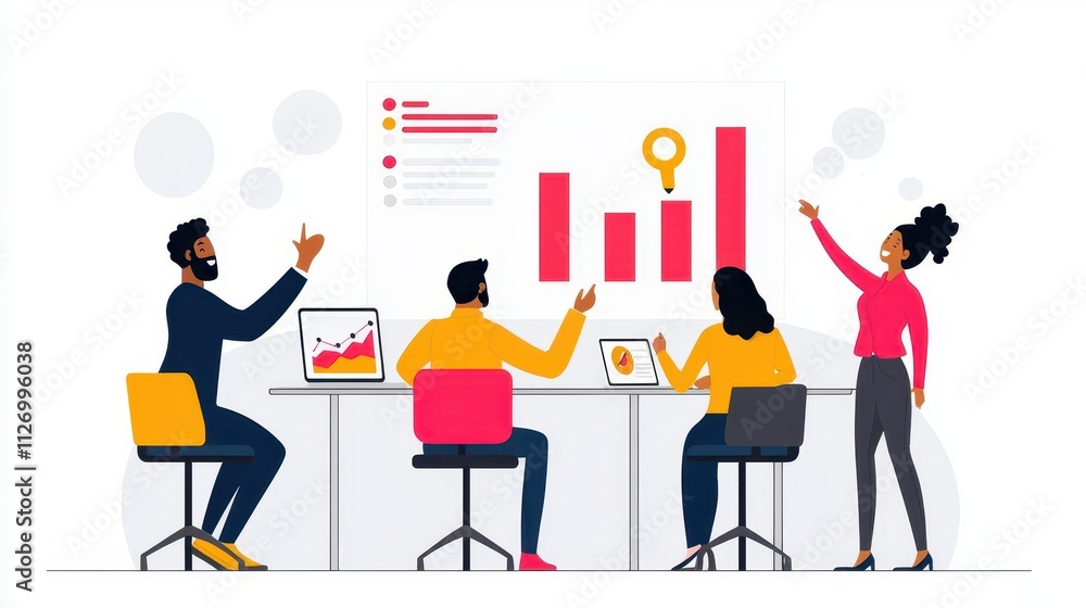 Diverse team celebrating in an office with charts showing economic gains, Opportunity, Collaborative success Diverse team celebrating in an office with charts showing economic gains, Opportunity, Collaborative success