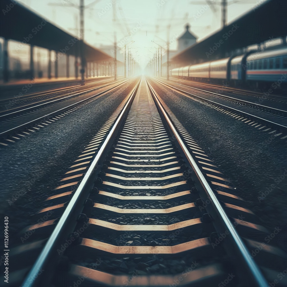 Out of Focus Train Tracks The parallel lines of the tracks stret