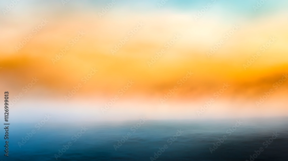 Naklejka premium Misty Sunrise Over Calm Water Surface