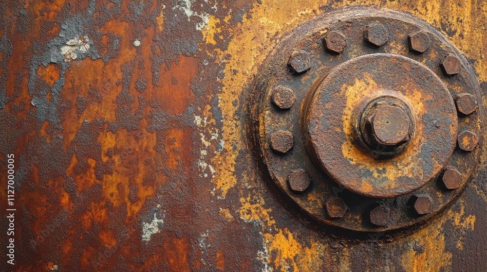 Rusty metal surface with weathered bolts and intricate texture showcasing age and industrial heritage in abandoned environments Rusty metal surface with weathered bolts and intricate texture showcasing age and industrial heritage in abandoned environments