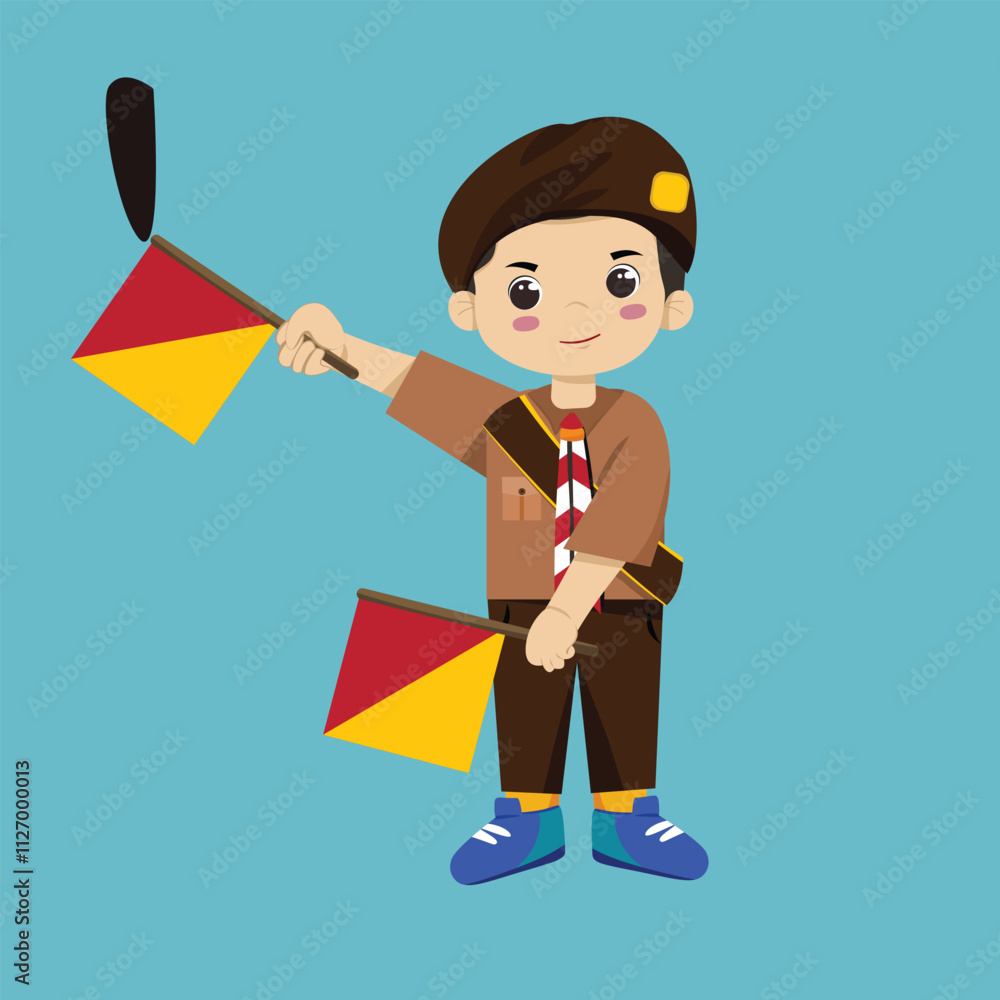 Pramuka boy sandi morse semaphore I a kid student a cartoon drawing of a boy holding a bat Pramuka boy sandi morse semaphore I a kid student a cartoon drawing of a boy holding a bat
