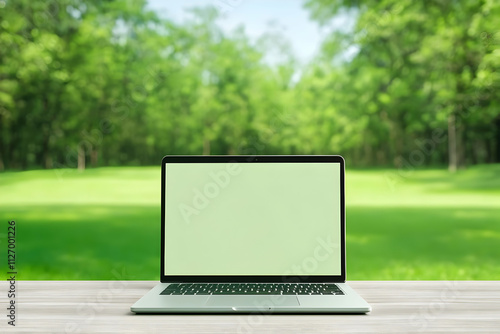 Laptop Mockup Green Nature Background Illustration
