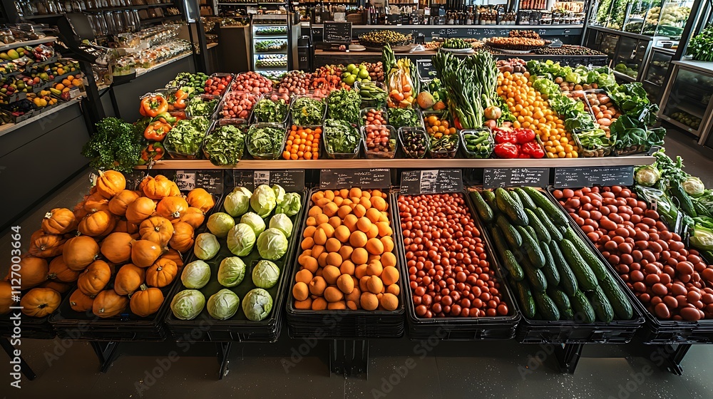 Abundant Produce Display in Modern Grocery Store Abundant Produce Display in Modern Grocery Store
