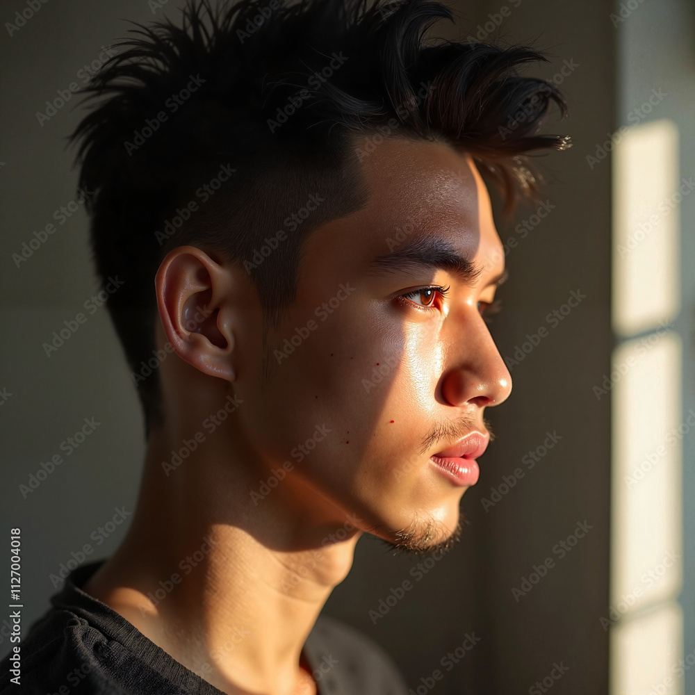 Close-Up Image of a Young Man with Focused Expression Close-Up Image of a Young Man with Focused Expression