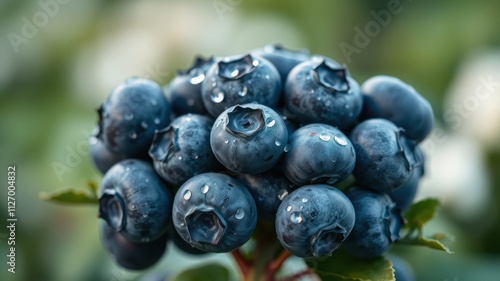 Wallpaper Mural Close-up of a cluster of ripe blueberries glistening with dew drops on a leafy branch Torontodigital.ca