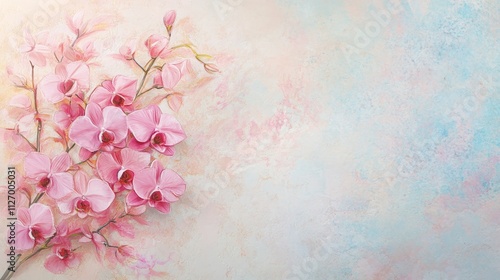 Orchids on pastel background in watercolor illustration style