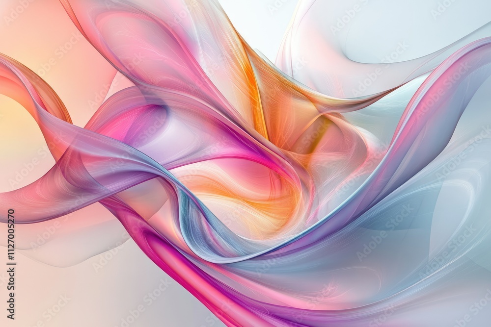 Abstract art depicting flowing, translucent pastel colors creating a dynamic, elegant swirl. Abstract art depicting flowing, translucent pastel colors creating a dynamic, elegant swirl.