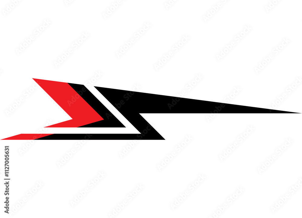 Red-black flash. Vector arrow. Modern pattern on white background. Design element for sports car, sportswear, toy Red-black flash. Vector arrow. Modern pattern on white background. Design element for sports car, sportswear, toy