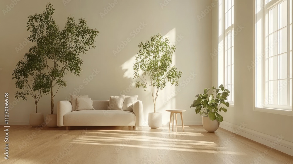 A serene living space with plants and natural light, promoting relaxation and comfort. A serene living space with plants and natural light, promoting relaxation and comfort.
