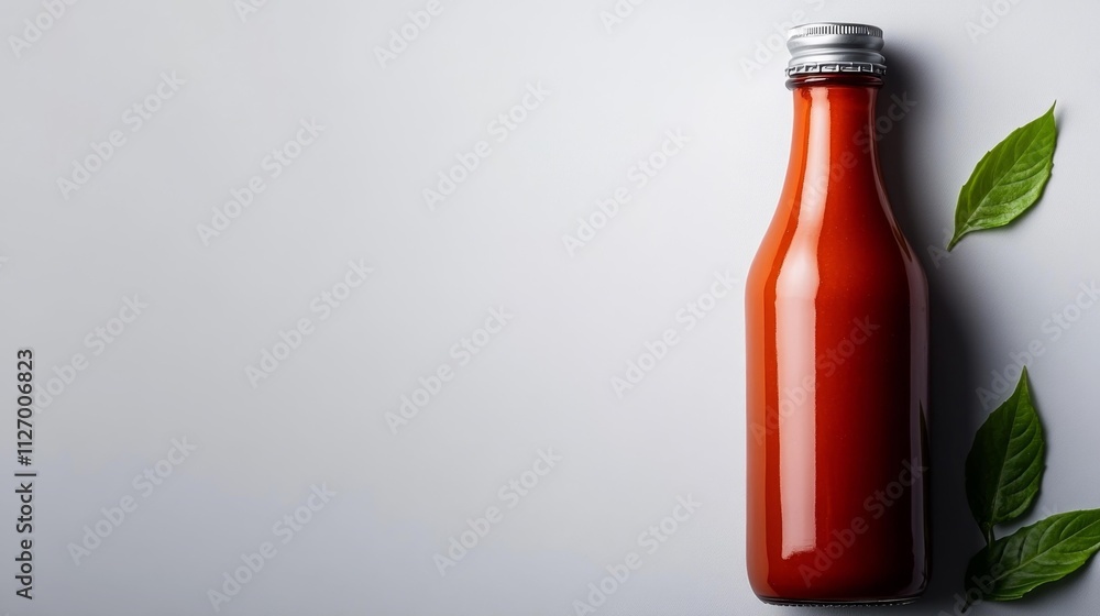 Isolated Sauce Bottle Mockup with Fresh Green Leaf. Generative AI Isolated Sauce Bottle Mockup with Fresh Green Leaf. Generative AI
