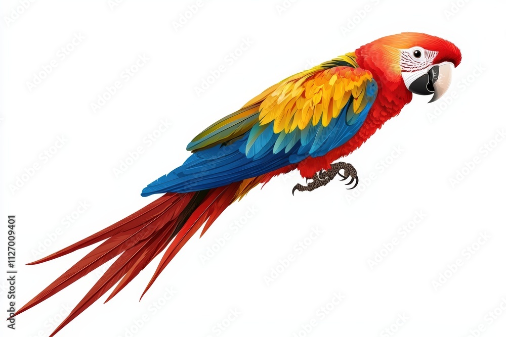 Obraz premium Vibrant Scarlet Macaw in Flight with Brilliant Feathers and Colorful Plumage