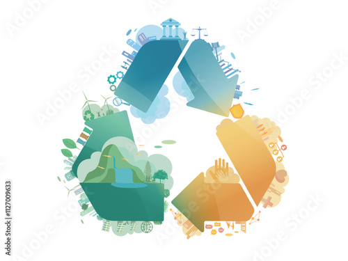 ESG in community A003 with recycle symbol and Environmental social governance elements vector illustration graphic EPS 10

