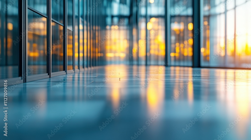 Sunset Reflections in a Modern Glass Atrium Sunset Reflections in a Modern Glass Atrium