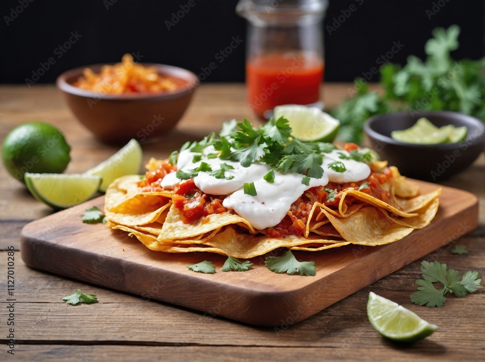 Chilaquiles on a Wooden Board Chilaquiles on a Wooden Board