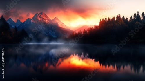 Majestic Mountain Lake at Sunrise: A Breathtaking Panorama