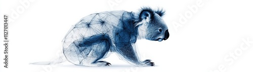 Digital Art Representation of a Koala in Stylized Geometric Outline and Blue Hues photo