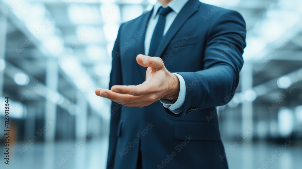 A well-dressed man extending his hand in a professional setting, suggesting a greeting or offer. A well-dressed man extending his hand in a professional setting, suggesting a greeting or offer.