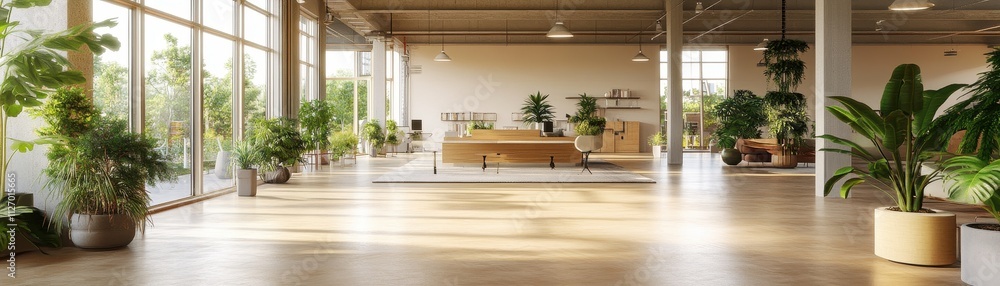 Serene and Spacious Modern Coworking Office with Lush Greenery Serene and Spacious Modern Coworking Office with Lush Greenery