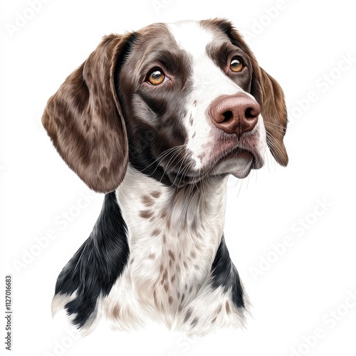 A sophisticated and elegant line art drawing illustration of a German short haired pointer capturing the breed's sleek physique and intelligent expression. photo