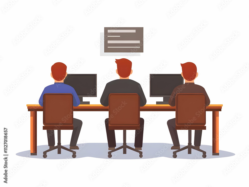 Office Workers Illustration: Teamwork at Desk Office Workers Illustration: Teamwork at Desk
