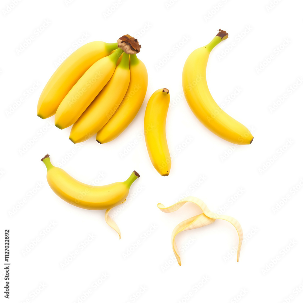 Banana Set Isolated on White Background - Bunch, Single, and Peeled Bananas Banana Set Isolated on White Background - Bunch, Single, and Peeled Bananas