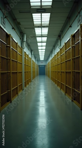 Wallpaper Mural Realistic View of an Empty Prison Corridor with Cell Rows Torontodigital.ca