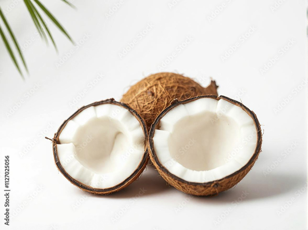 Coconuts on a white background. Close-up. Coconuts on a white background. Close-up.
