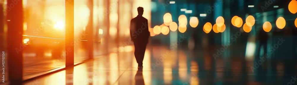 Solitary Stroll Under Glimmering Lights in the City