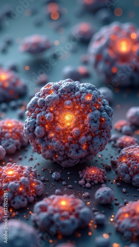 Glowing fractal spheres creating an otherworldly landscape