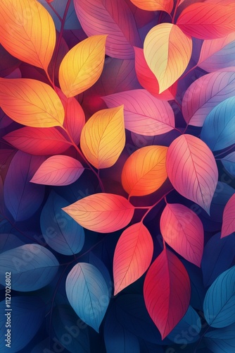 Wallpaper Mural Vibrant illustration of colorful overlapping leaves in abstract pattern Torontodigital.ca