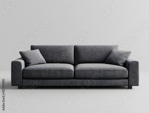 Gray soft comfortable sofa on a gray background. Neural network AI generated art