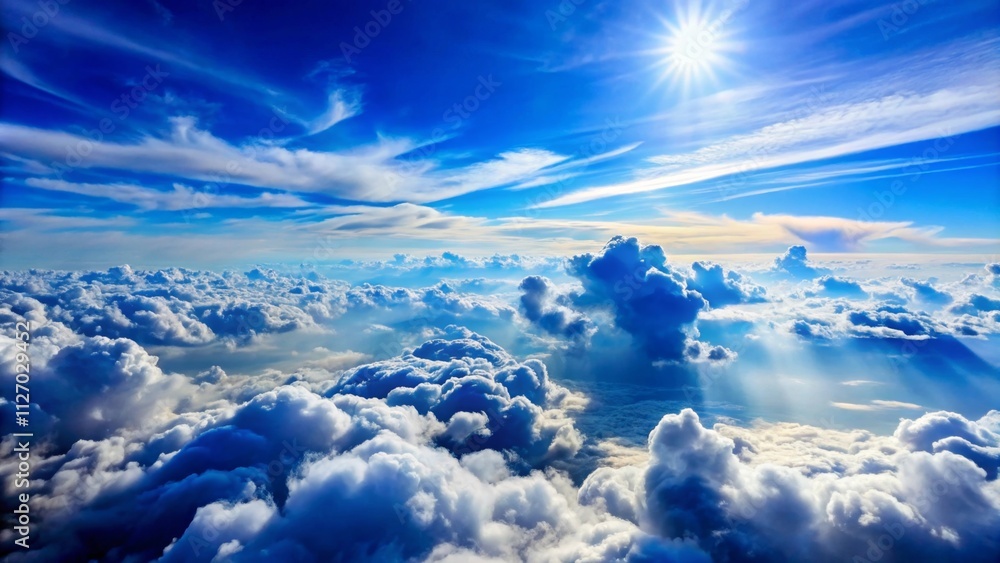 Clear blue sky with clouds and shining sun above Clear blue sky with clouds and shining sun above