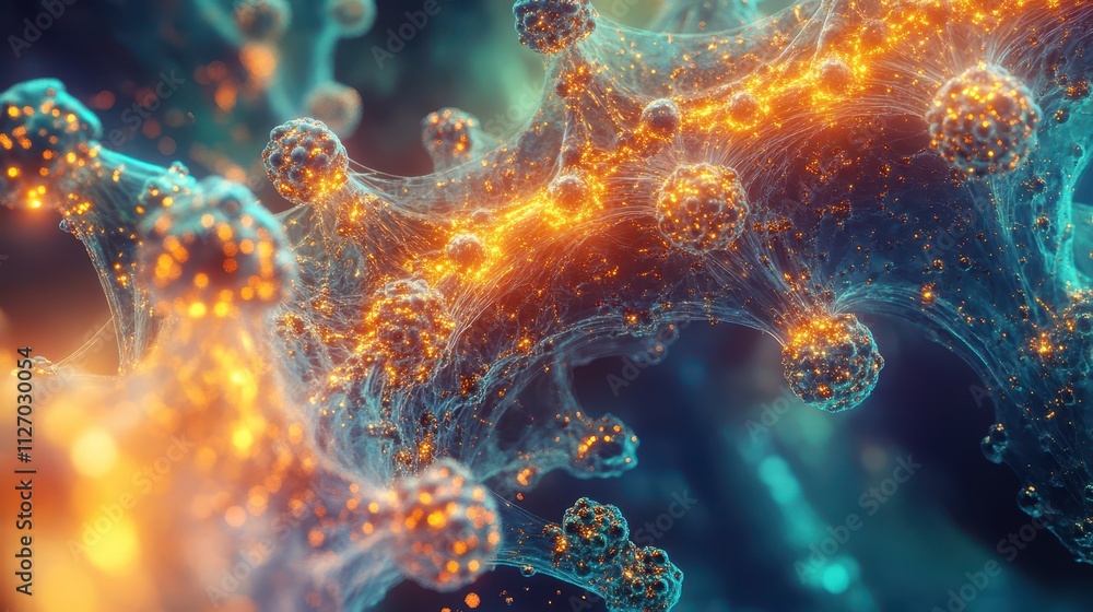 Abstract Representation of Colorful Nanoparticles and Connections in a Molecular Structure Abstract Representation of Colorful Nanoparticles and Connections in a Molecular Structure