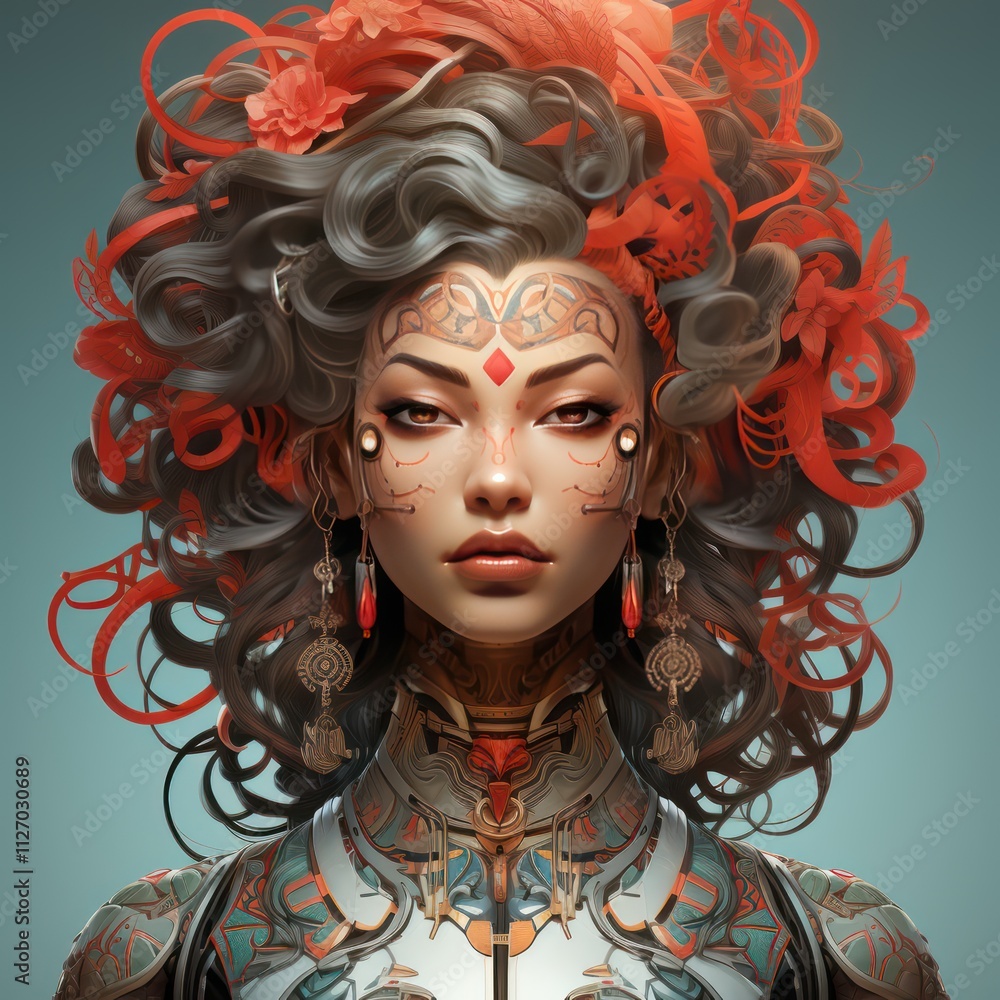 beautiful patterned hair like the womb of a symmetrical face By Generated AI beautiful patterned hair like the womb of a symmetrical face By Generated AI