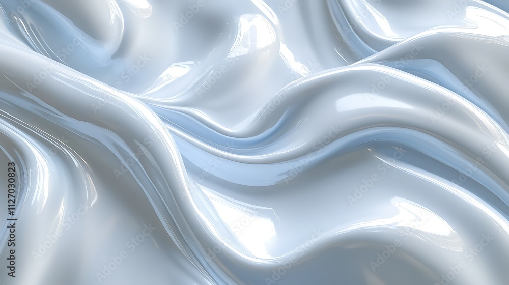 Fototapeta premium Smooth, flowing, light blue fabric with elegant waves and glossy texture.