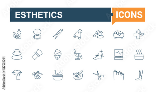 Set of Spa and Esthetics line icons. Contains such icons as immune, head, ayurveda, incense, oil, towel, homeopathy, oriental. Isolated icons design. Vector outline icons collection.