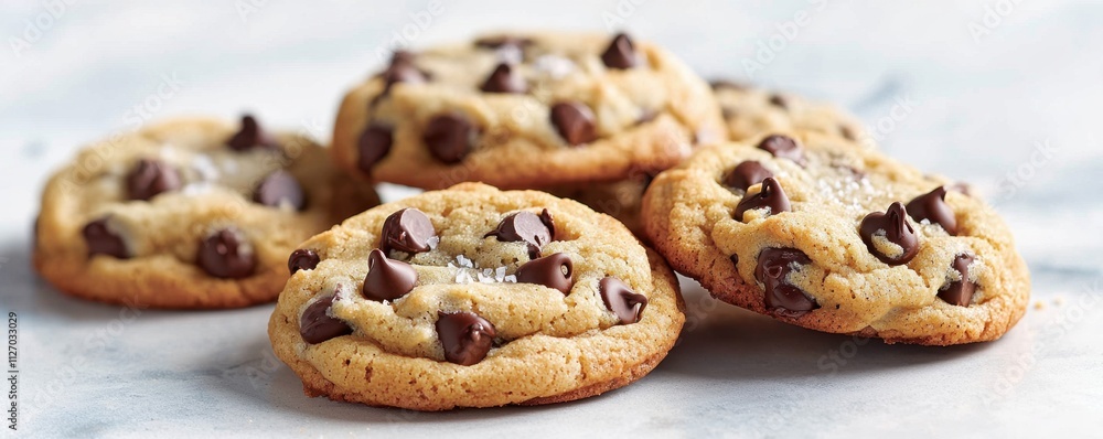 Soft and chewy cookies filled with rich, melty chocolate chips, with a hint of vanilla and a sprinkle of sea salt on top, freshly baked to golden perfection. Soft and chewy cookies filled with rich, melty chocolate chips, with a hint of vanilla and a sprinkle of sea salt on top, freshly baked to golden perfection.