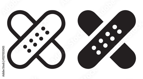 Bandage outline and black filled icon set. Vector illustration.
