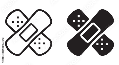 Bandage outline and black filled icon set. Vector illustration.
